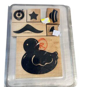 Stampin' Up! Wood Mounted Rubber Stamp Set 6-Piece Duck Mustache Star